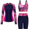 GRACE KARIN Costume da bagno da donna, 3 pezzi, con reggiseno integrato, a maniche lunghe, con cerniera frontale, per spiaggia e surf, Blu e nero, L