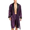 Sanraflic Accappatoio da uomo, in raso, leggero seta, a maniche lunghe, con pantaloncini, da notte, Viola con colletto nero, L