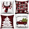 Hnmdmyi Copricuscino Natale 50x50 Set di 4, Agriturismo Nero e Rosso Buffalo Plaid Cervo Albero di Natale Camion Vacanze Decorativo Copricuscino Lino Copricuscino per Divano Esterno Home Decor