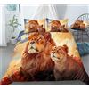 REALIN Copripiumino Leone Set Biancheria Letto Design Di Stampa 3D Animali Selvatici Re Aurora 2/3/4PCS Copripiumini/Lenzuola/Federe,Singolo,Matrimoniale,King (Singolo-140x210cm-3PCS,D)