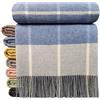STTS International Coperta in cashmere, 100% lana, 140 x 200 cm, coperta a quadri, molto morbida, plaid "Faro", Lana, Blu chiaro-grigio (Karo)