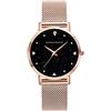 Achort Orologio da donna Zwini, impermeabile 3 atm, al quarzo, da donna, con cinturino in maglia in acciaio inox oro rosa con elegante quadrante blu a motivo cielo stellato (Oro rosa)