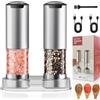 letiziai Macina Pepe Elettrico Set da 2, Macina Sale e Pepe Elettrico con Granulometria Regolabile, Macina Sale e Pepe Set con Luce LED e Ricaricabile via USB, Acciaio Inox Macinapepe con Contenitore da 95ml