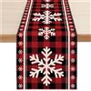 TELAIN Runner da tavolo natalizio con fiocchi di neve, motivo a quadri di bufalo rosso, decorazione da tavolo per cucina, sala da pranzo, caffè, decorazione per interni ed esterni, 13 x 35 pollici