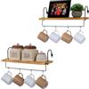 BELLE VOUS 2 Mensole da Cucina in Legno - Mensole da Muro con Ganci - Mensola Bagno e Soggiorno - Elegante e Decorativa - Struttura in Ferro da Parete