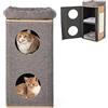 COSTWAY Casetta per Gatti a 3 Piani, Cuccia per Gatti con Tiragraffi, 2 Scomparti Coperti e 3 Materassini, Casa per Gatti Moderna con Graffiatoio da Interno