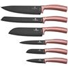 BerlingerHaus I-Rose Set di 6 Coltelli da Cucina Professionali, Lama in Acciaio Inossidabile, Rivestimento Antiaderente, Coltello da Cuoco, Pane, Santoku, Manico Ergonomico, Design Elegante (BH-2513)