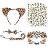 Cerioll Set per costume da donna con leopardato, 6 pezzi, costume da leopardato da donna, adesivi artistici con volti di leopardo, fascia per capelli, papillon, fiocco leopardato, fascia per costume