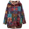 Generic Felpe con cappuccio con stampa etnica Cappotto a maniche lunghe con cardigan in peluche con giunzione per donna Giubbotto In Pelle Nero Donna Abbigliamento Donna (Red, XL)