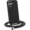 MyGadget Cover compatibile con iPhone 16 - Custodia con Corda - Case con Cordino Opaca Antiurto/Bumper con Laccio/Tracolla - Practical Stylish per Collo Nero