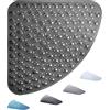 ADOV Tappetino Doccia Antiscivolo, Tappetino da Bagno Antiscivolo Curvo 54x54cm, Tappetino Quadrante in Gomma Pavimento Bagno Doccia, Tappetini Bagno Settori Lavabili in Lavatrice con Ventose- Nero