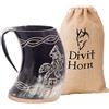 Divit Horn Divit Boccale Vichingo Corno in Autentico | Boccale con coperchio per birra autentico e medievale | Boccale in corno della migliore qualità. (Wolf, Polished)