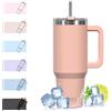 WATERSY 1.2L Bicchiere Termico con Manico, 40 oz Grande Tazza Termica in Acciaio Inox, Tazza da Caffè Rosa con Cannuccia, Thermos per Acqua Doppia Parete, per Palestra, Auto e Viaggio