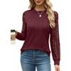 Aokosor Top da donna in pizzo a maniche lunghe girocollo plissettato camicia a maniche lunghe da donna, Ls-bordeaux, L