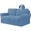 BXFUL Copridivano Elasticizzato con Schienali Separati E Cuscini Seduta, Copridivano Antiscivolo con Fascia Elastica, Proteggi Mobili Jacquard (2 Posti,Blu denim)