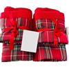 Corredocasa Coppia Asciugamani Natalizi 1+1 Rossi in Spugna di Puro Cotone con Elegante Balza Decorativa - Set per Bagno Natale Festivo di Alta Qualità (Fantasia Tartan)