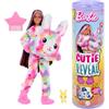 Barbie - Cutie Reveal Serie Color Dream, bambola con costume da coniglio di peluche tye-die e 10 accessori a sopresa con effetto cambia colore, giocattolo per bambini, 3+ anni, HRK38