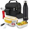 SPICE Set Borsa Termica con Tracolla + Bottiglia Termica Acciaio Inox 500 ml Doppia Parete + Scaldavivande Amarillo Inox Plus Doppio Voltaggio + Set 3 Posate in Acciao Inox