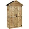 Outsunny Capanno Attrezzi a 3 Ripiani Rimovibili con Chiavistello, in Legno di Abete, 102x54x177 cm|Aosom