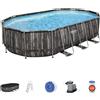 Bestway Set piscina fuori terra ovale Power Steel - 610x366x122 cm effetto legno scuro