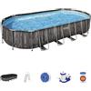 Bestway Set piscina fuori terra ovale Power Steel - 732x366x122 cm effetto legno scuro