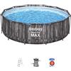 Bestway Set piscina fuori terra rotonda Steel Pro MAX da 366x100 cm effetto legno scuro