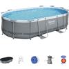 Bestway Set piscina fuori terra ovale Power Steel da 488x305x107 cm grigio scuro