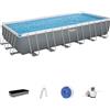 Bestway Set piscina fuori terra rettangolare Power Steel da 732x366x132 cm grigia