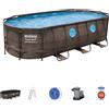 Bestway Set piscina fuori terra ovale Power Steel Swim Vista da 549x274x122 cm effetto rattan scuro