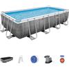 Bestway Set piscina fuori terra rettangolare Power Steel da 549x274x122 cm effetto rattan grigio scuro