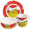 United Labels Set da colazione in porcellana United Labels Grinch Merry Grinchmas, 3 pezzi, Rosso, con piatto diametro 19 cm, tazza 220 ml e ciotola 330 ml