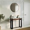 DEGHI Consolle 140x76h cm in legno di teak grezzo e metallo nero con top in vetro - Sidonia