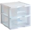 Acan Wagon - Cassettiera in plastica con 2 cassetti trasparenti, torre di stoccaggio, organizer ausiliario, armadio, bagno, ufficio (bianco, 32,5 x 36,5 x 38 cm)