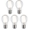 Paulmann 29091 Lampadina a filamento LED 230V bulbo E27 confezione da 5 5x7W 5x806lm 60mm opaco vetro 4000K