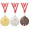 PATIKIL 2.6 Ping Pong Medaglie, 3pz Ping Pong Premio Medaglie Set Oro Argento Bronzo Medaglia con Nastro Rosso Bianco per Giochi Sport Competizioni