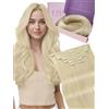 Fshine Exstescion Capelli Veri Clip 120g 45cm Biondo Platino, Capelli Lisci | Clip Per Extension Capelli, Applicazione Rapida a Clip, Capelli Umani Remy, Aggiunge Volume e Lunghezza, Per Eventi e Uscite