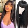 Tmbitto Parrucca di capelli umani vergini brasiliani con frangia dritta parrucca capelli umani per donne parrucca senza colla fatta a macchina parrucca densità 150% con frangia 50 pollici colore nero naturale