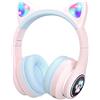 VuyKoo Cuffie Bluetooth per bambini con microfono/illuminazione LED, Cuffie Wireless limitatore 85dB, Cuffie On-Ear pieghevoli per Smartphone/scuola/scrivania/PC/Kindle (Rosa e blu)
