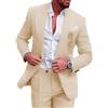 Leader of the Beauty Abiti da uomo slim fit in lino 2 pezzi smoking set monopetto matrimonio cena festa abiti da ballo giacca e pantaloni, Giallo, M