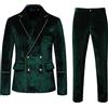 Generic Tuta da uomo, 2 pezzi, in velluto, per matrimonio, un bottone, smoking, Natale, autunno, inverno, vintage, stile moderno, business, pantaloni da uomo, verde, S