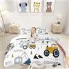 Homemissing Costruzione Copripiumini Cartoon Attrezzature Camion Set Copripiumino 135x200cm Car Excavator Trattore Veicoli Bianco Copripiumone
