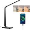 Bouncy Lampada da scrivania a LED con porta di ricarica USB, controllo tattile dimmerabile, 3 modalità di illuminazione, luce notturna, funzione di memoria, batteria ricaricabile, collo d'oca fle