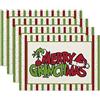 Ohok Set di 4 tovagliette natalizie, 30,5 x 45,7 cm, decorazione natalizia per feste e sala da pranzo (a righe Merry Grinchmas)