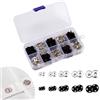 MxyVrix 100 Paia Bottoni a Pressione in Metallo da Cucire, Dimensioni 12mm, 10mm, 8.5mm, 7.5mm, Colori Nero e Argento, con Scatola Trasparente per Cucito di Abbigliamento, Borse, Portafogli e Progetti DIY