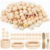 Sheryl&Rain 131 Pcs Perline in Legno Set, Palline Legno per Lavoretti e Macrame Kit, Perline di Legno Naturale, Sfere di Legno con Foro, Perle Legno per Braccialetti Collane Fai Da Te Decorazioni