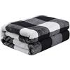 PiccoCasa, Coperta in pile di flanella, morbida decorativa, leggera, in peluche, per divano, letto e per animali domestici, 76 x 101 cm, per animali, colore nero e bianco a quadri scozzesi