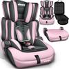 KIDUKU Seggiolino auto con coprisedile, cresce con il bambino, sedile, universale, approvato con la normativa ECE R129/03, 9-36 kg (1-12 anni), gruppo 1+2+3 (Grigi-/Rosa)