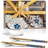 Finsink Set di stoviglie per sushi per 4 persone, 12 ciotole in ceramica, a forma di foglia d'acero, motivo fiori di prugna, perfetto come regalo per coppie o compleanno