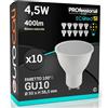 Eurocali 10x Lampadine LED GU10 4.5W Professionali Satinata Antiabbaglio 400 lumen - Forma: Faretto - Luce Bianco Naturale 4000K - Fascio Luminoso 100°