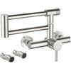 CREA Rubinetto da parete per cucina,Rubinetto da Cucina a Muro con 2 Tipi di Getto, miscelatore da cucina, girevole a 360°,in acciaio inox,Da Parete Con Giunto doppio estensibile,Acciaio Inox